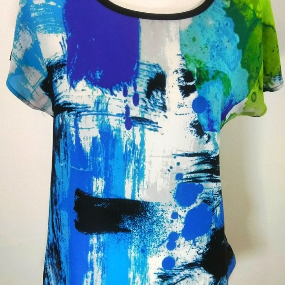 CONTEMPORARY PRINT HI-LO SHORT SLEEVE Pullover BLOUSE SZ S - Picture 2 of 6